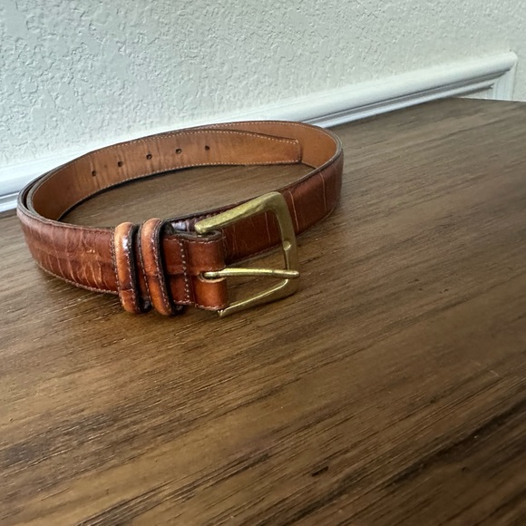 Brighton Belt embossed calfskin in saddle leather size 38 with gold buckle - Picture 2 of 7